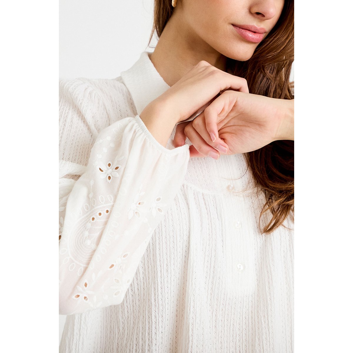 Blouse manches longues broderie ecru, CACHE CACHE