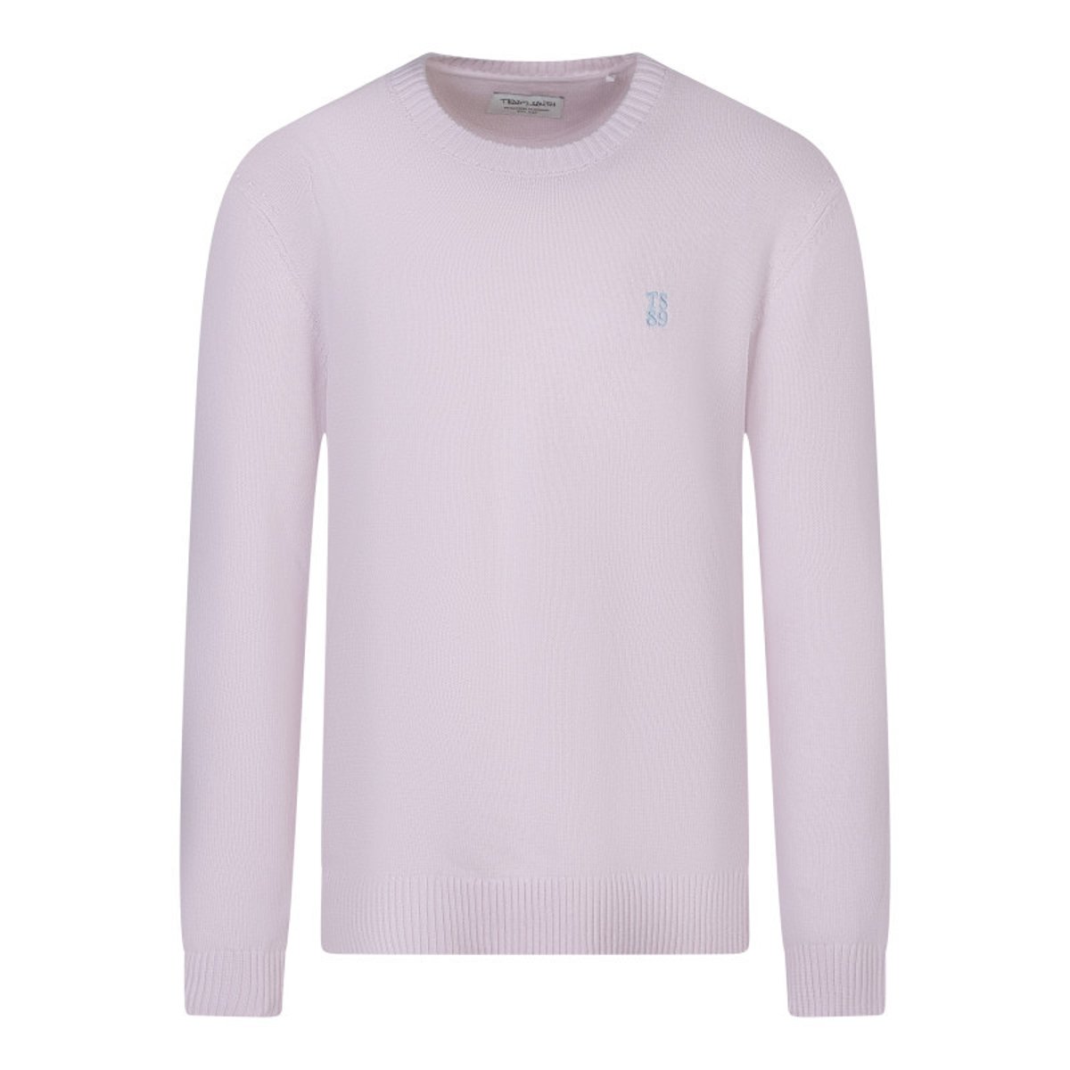 Pull en coton rose à coupe droite pourvu d'un col rond épais rose, TEDDY SMITH