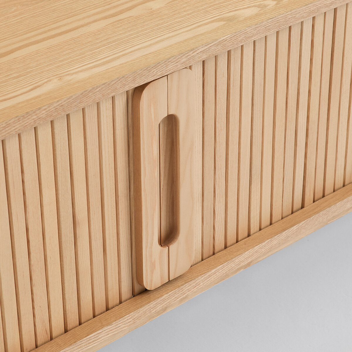 Meuble TV en frêne et plaqué, 2 portes coulissantes, largeur 200 cm, WAPONG teinté chêne, LA REDOUTE INTERIEURS
