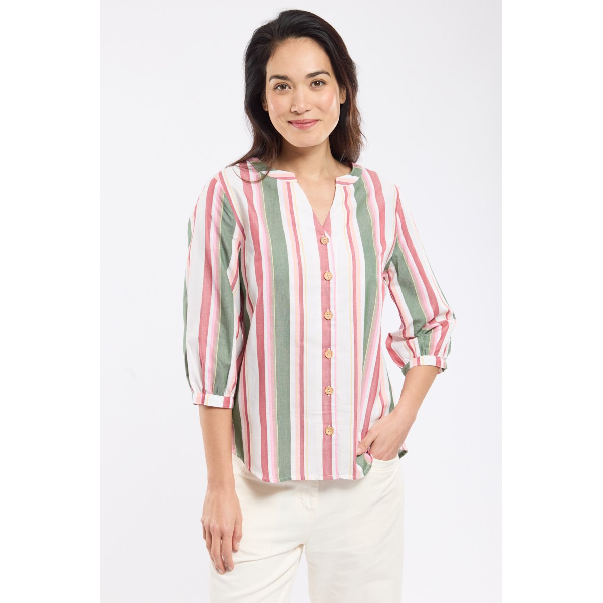 Chemise rayée en coton rayures ecru/garnet/shadow, ARMOR-LUX