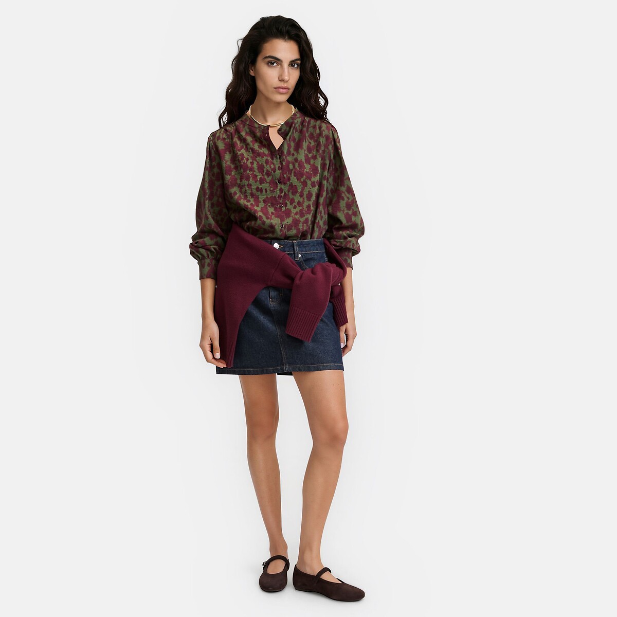 Chemise col mao manches longues imprimé tie and dye imprimé prune, LA REDOUTE COLLECTIONS