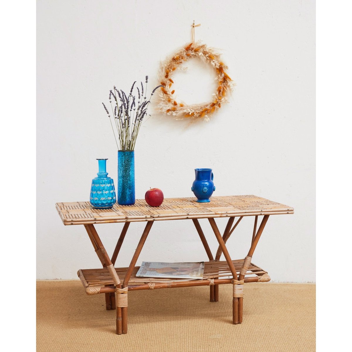 Table basse en rotin Léonie N°1106 - Bon état bois clair, DEBONGOUT