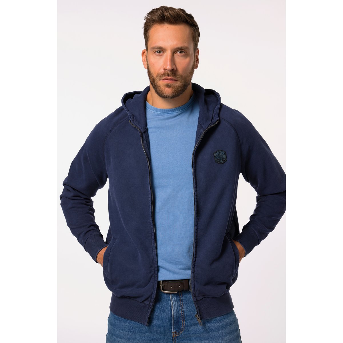 Sweat-shirt à capuche en molleton bleu nuit, JP1880
