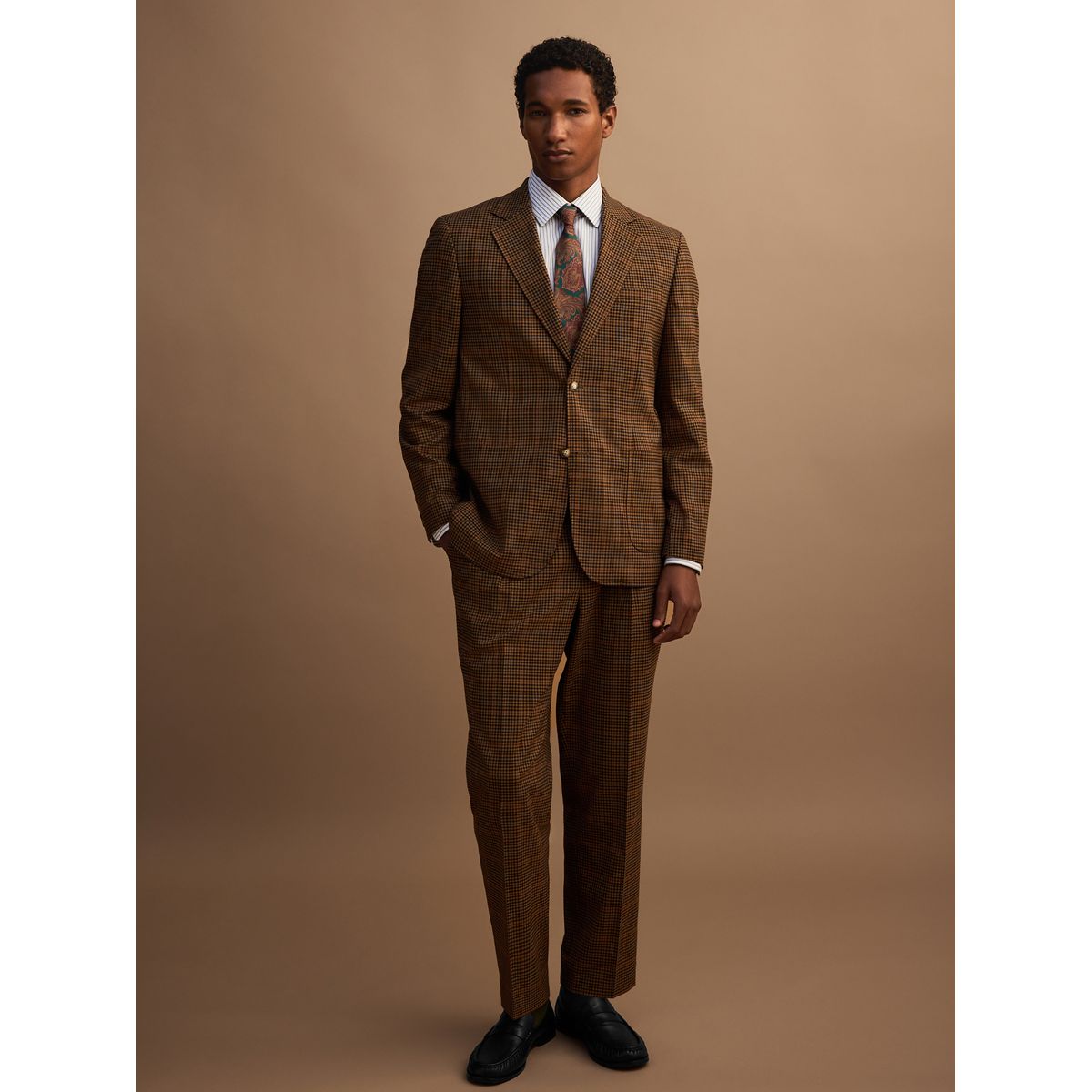 Pantalon de costume ajusté à carreaux marron, NEXT