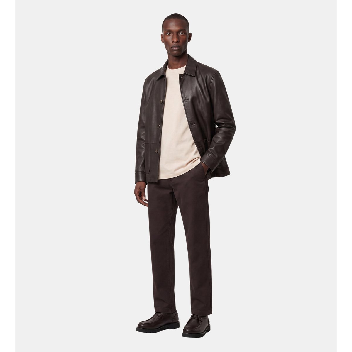 Veste droite torkuir cuir marron cafe, GALERIES LAFAYETTE