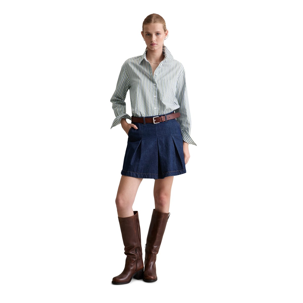 Blouse à rayures relaxed en dobby de coton vert, MARC O’POLO DENIM