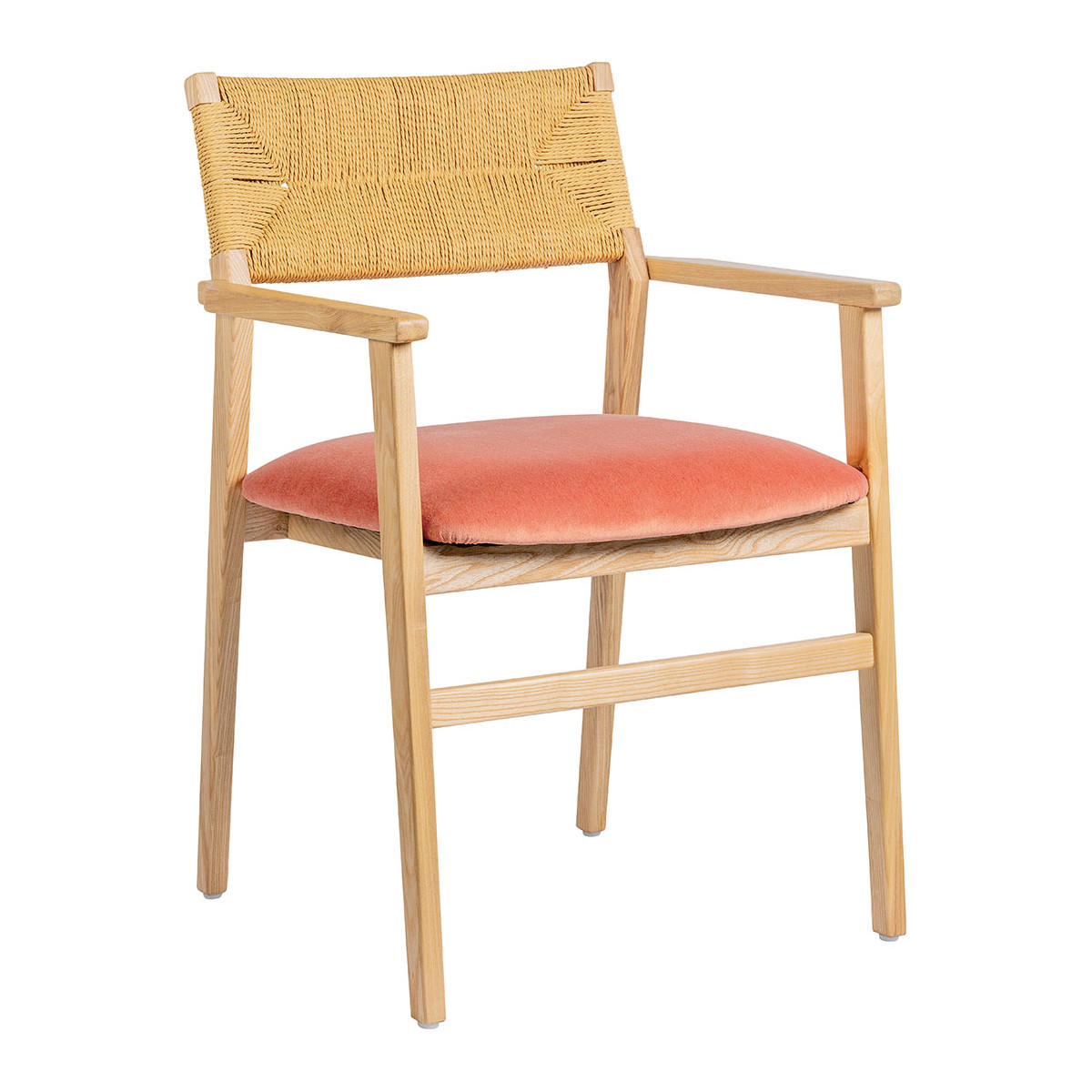 Chaise PALOMA velours finition bois blond rose, BLANC D’IVOIRE