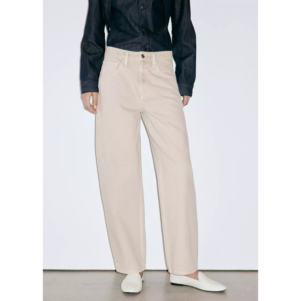 Jean balloon taille haute sable, MANGO