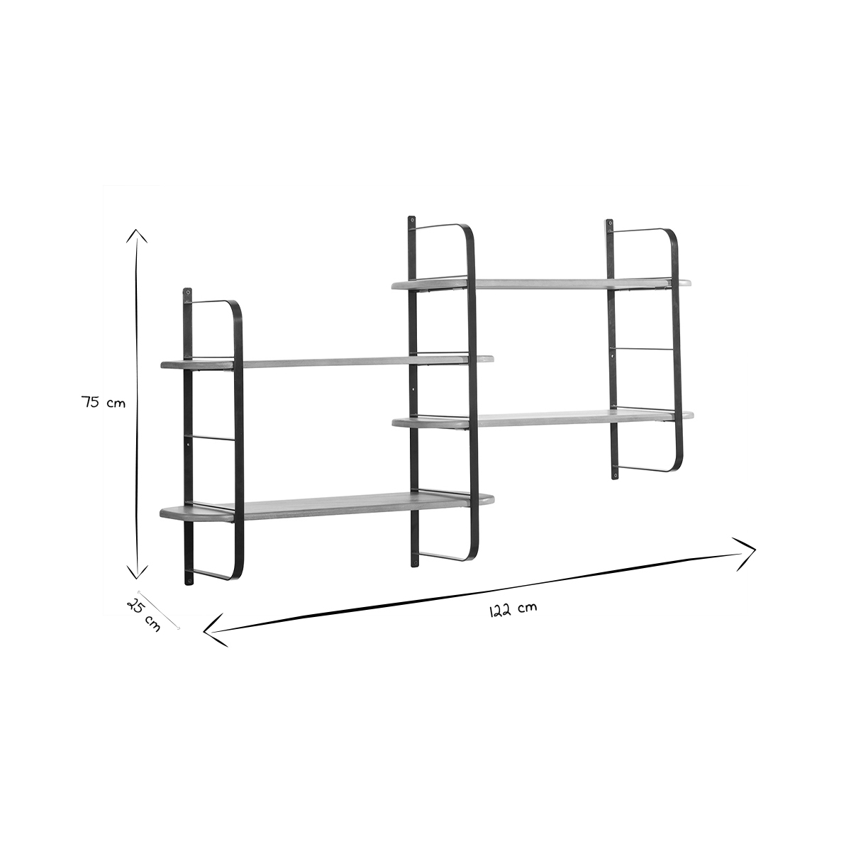Étagère murale en bois manguier massif et métal noir L122 cm AKINA chêne clair, MILIBOO