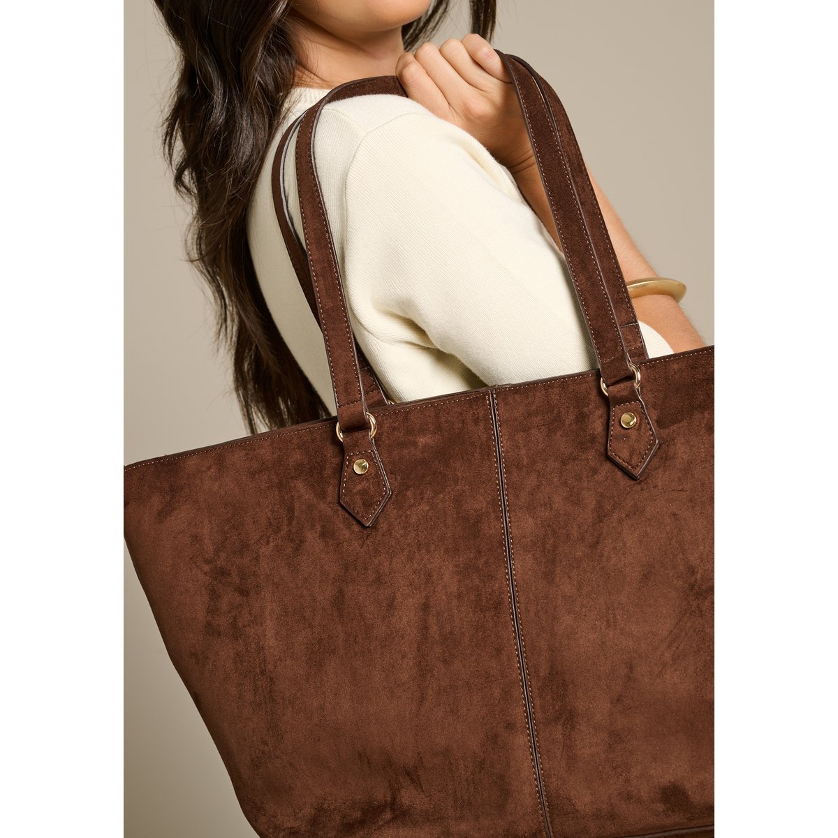 Sac shopper effet suédine brown coffee, LOLALIZA