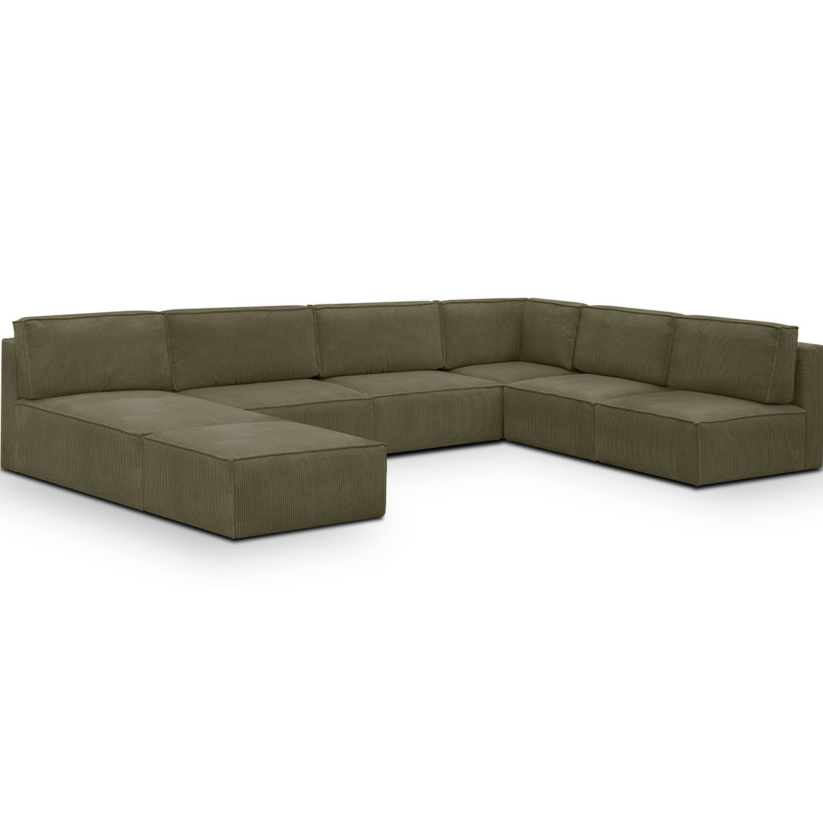 Canapé d'angle droit convertible 10+1 places en velours côtelé - HARPER MOD vert kaki, HOMIFAB