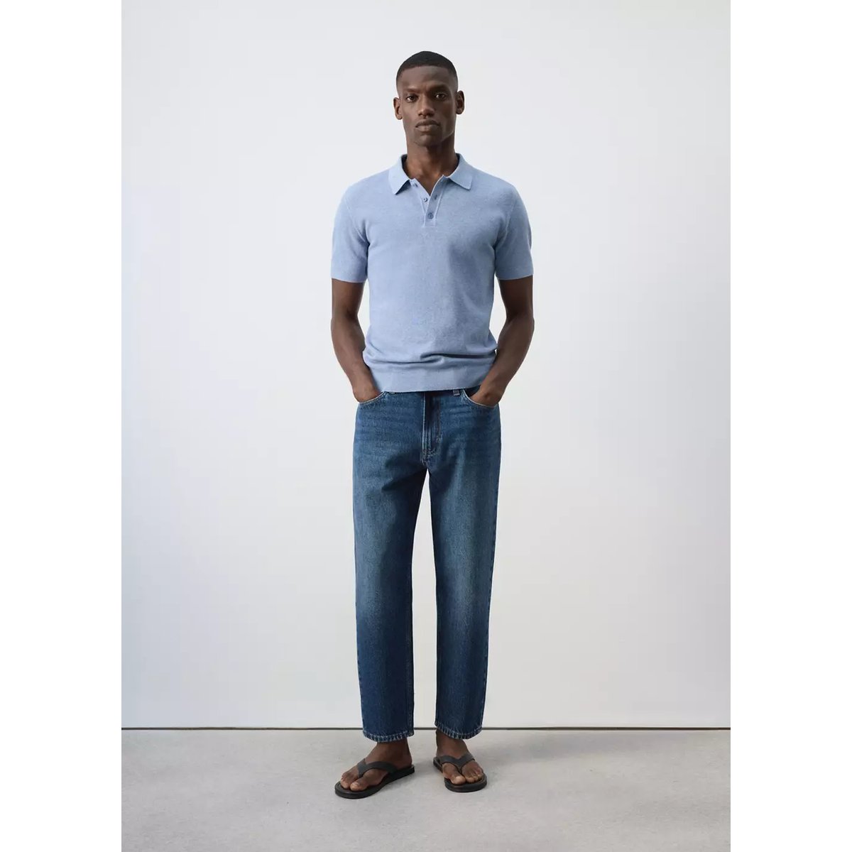 Polo mélange coton maille fine bleu, MANGO MAN