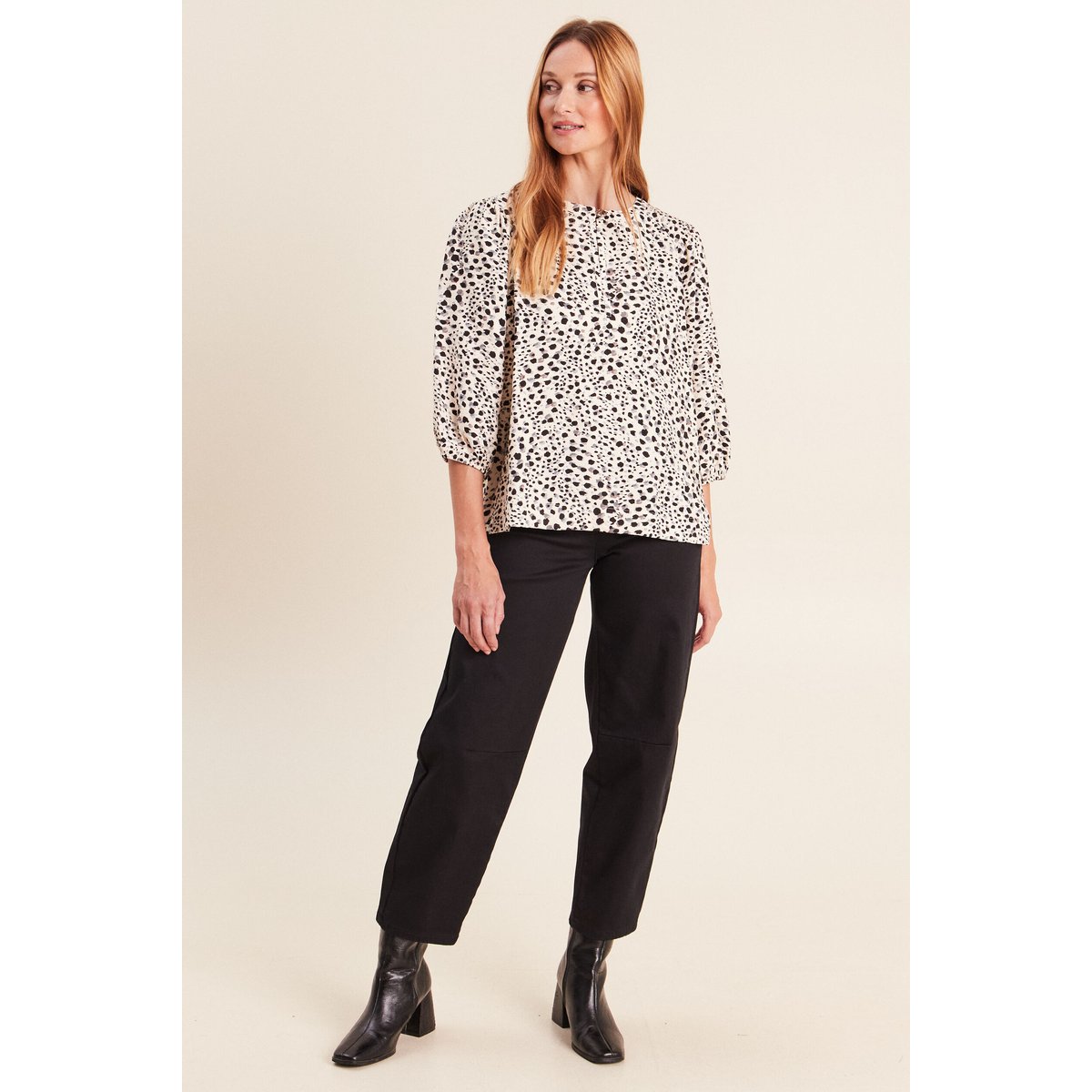 Blouse droite col rond manches 3/4 blanc, BREAL