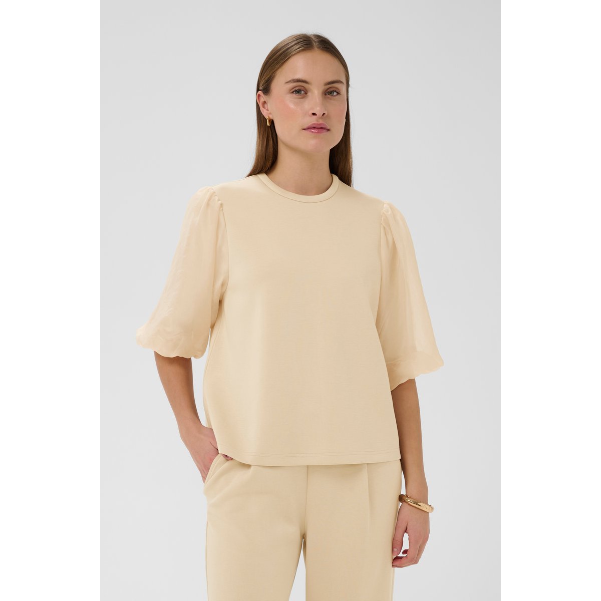 T-shirt beige white pepper, SOAKED IN LUXURY