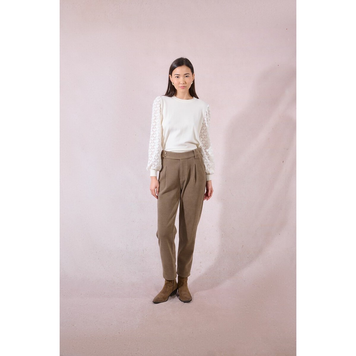 Velour Carrot Trousers khaki, MOLLY BRACKEN