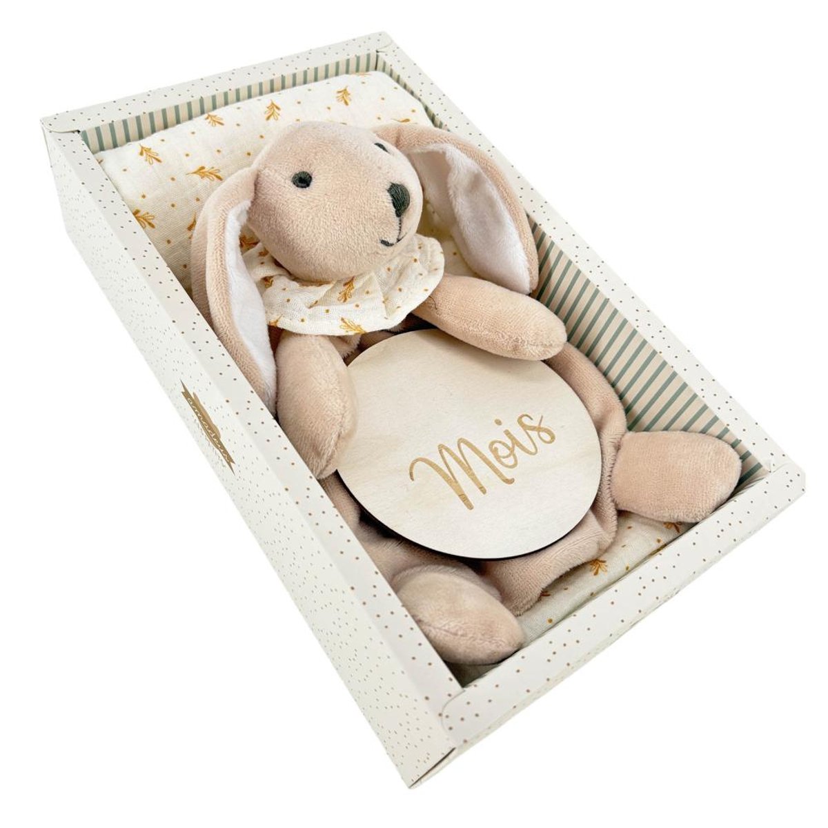 Coffret doudou Lapin et lange en gaze de coton rose, AMADEUS LES PETITS