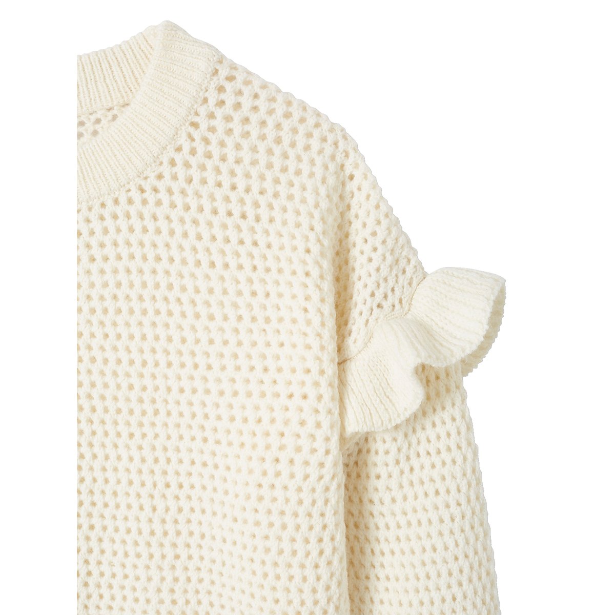 Pull à volants en maille fantaisie blanc, VERTBAUDET