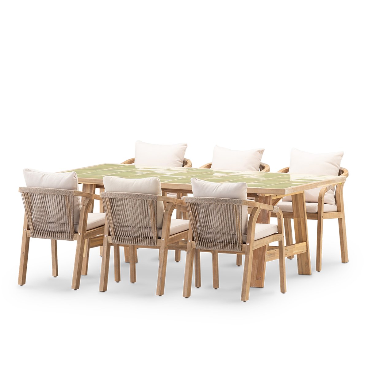 Salon de jardin, 6 chaises, BISBAL & SIENA vert clair, DEFORA HOME