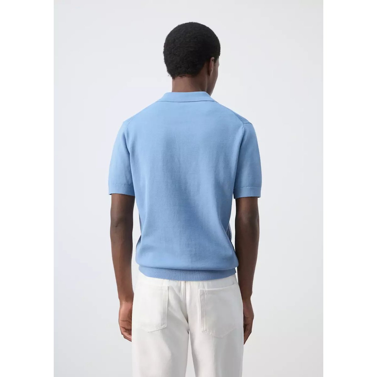 Polo 100 % coton maille structure bleu porcelaine, MANGO MAN