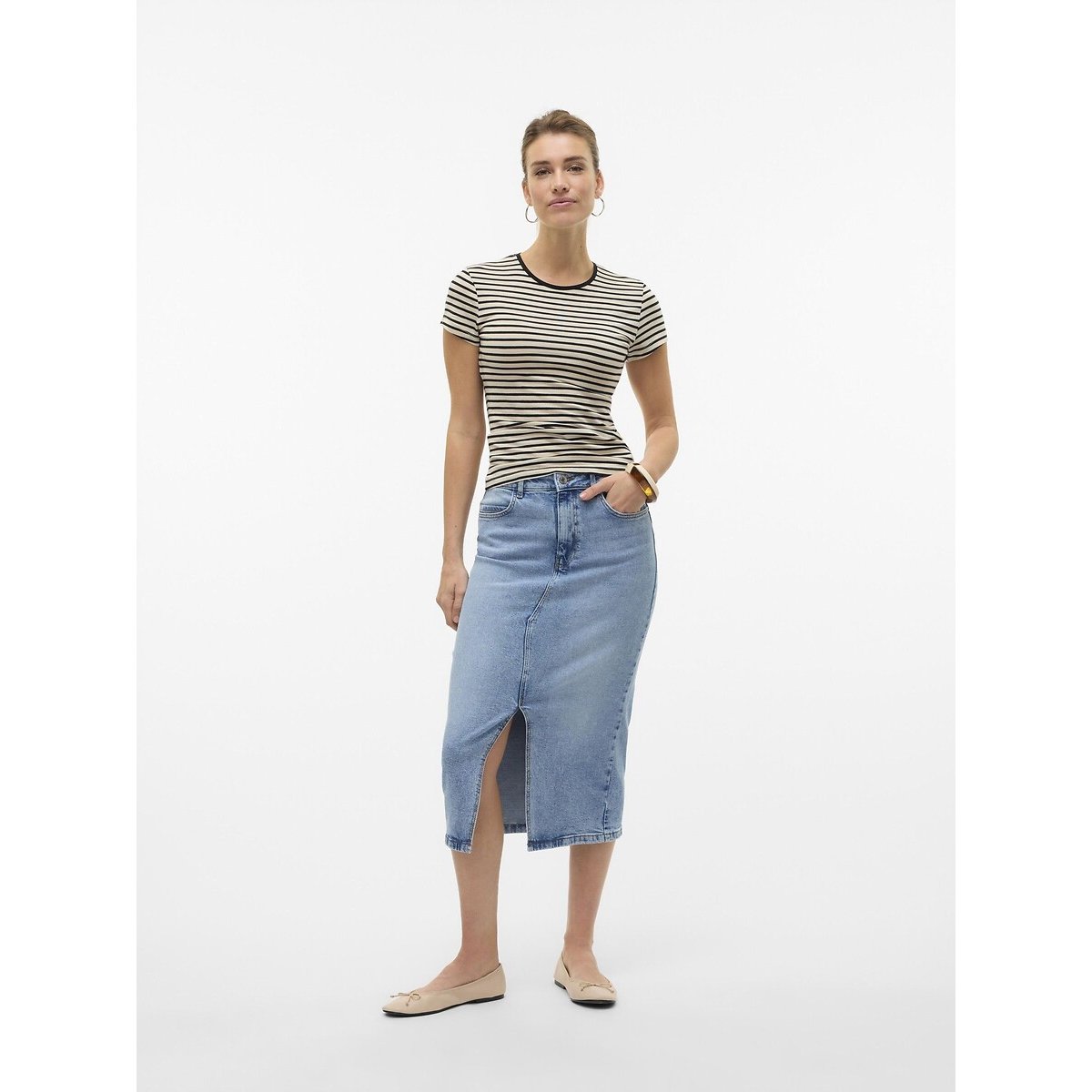 Striped Crew Neck T-Shirt ecru/black, VERO MODA