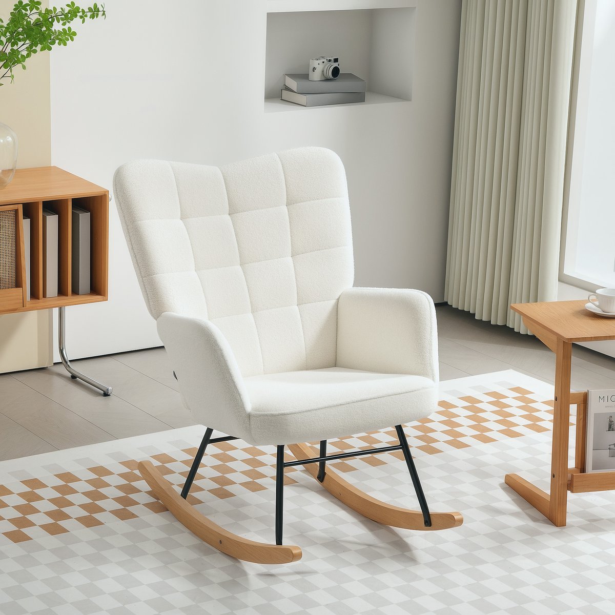 Fauteuil à bascule Revêtement bouclette Blanc blanc, HOMCOM