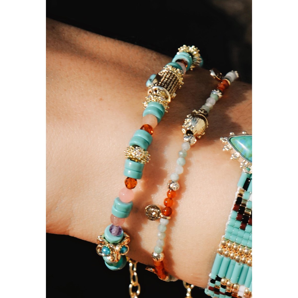 Bracelet de perles avec pampilles réglable ROLLIS corail, HIPANEMA