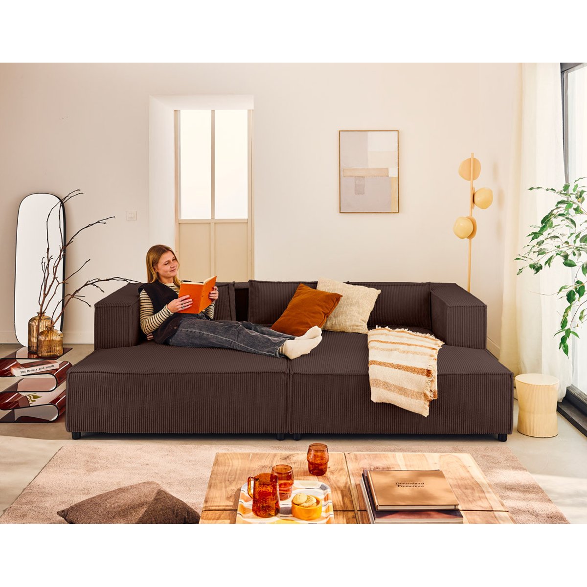 Canapé fixe 3 places - STELLA marron, BEST MOBILIER