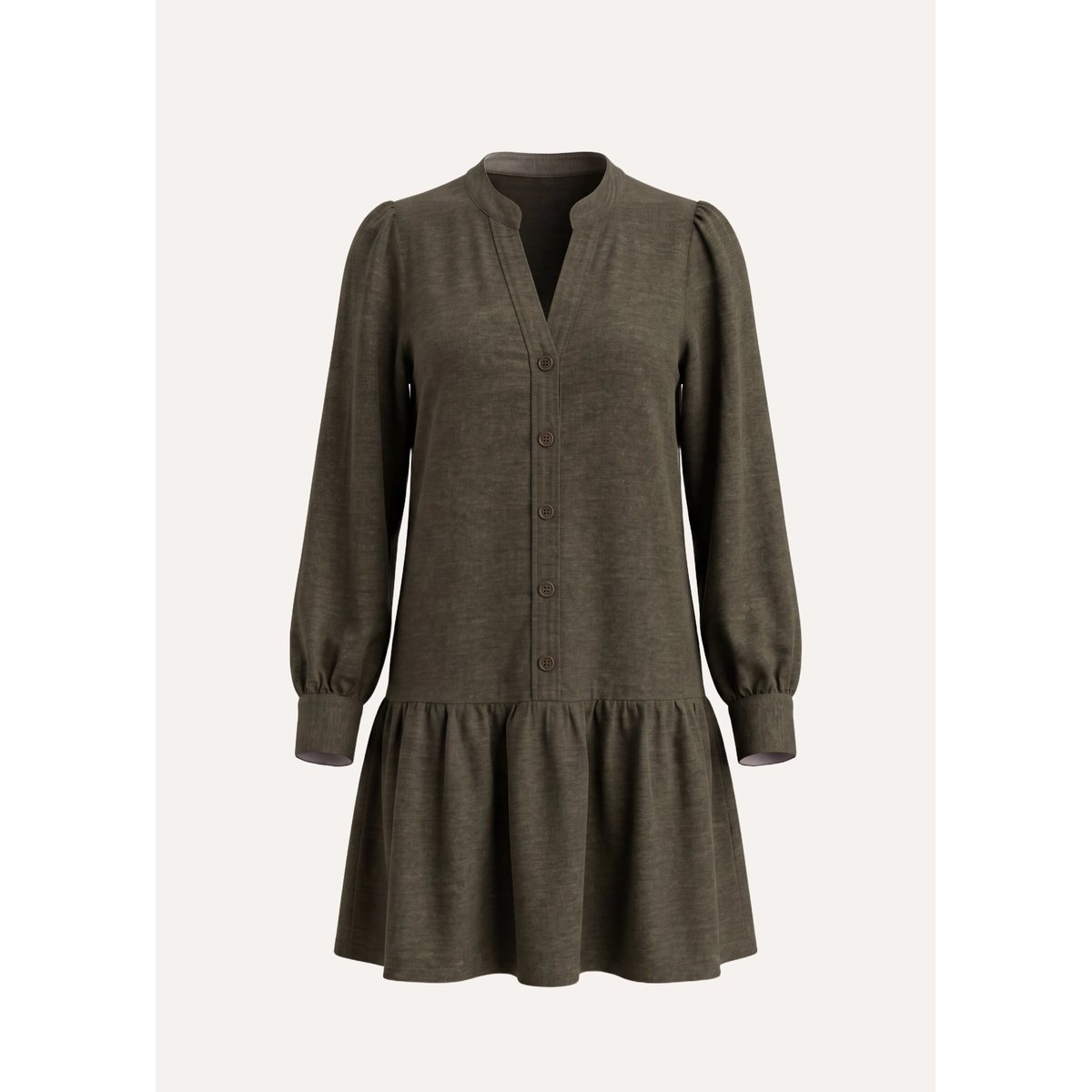Robe courte manches longues en flanelle kaki, LA FEE MARABOUTEE