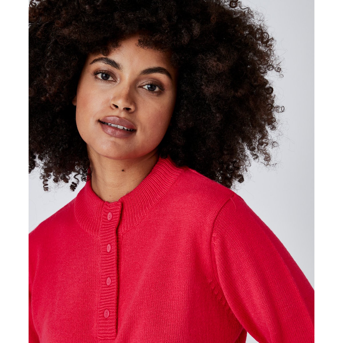 Pull col montant boutonné rose framboise, DAMART