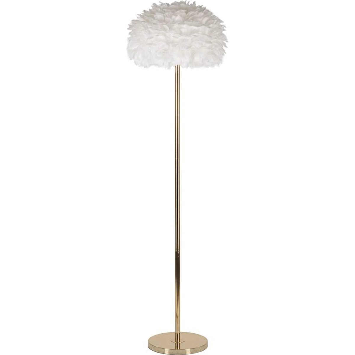 Lampadaire plume abat-jour vaporeux socle en fer blanc et doré, RECOLLECTION