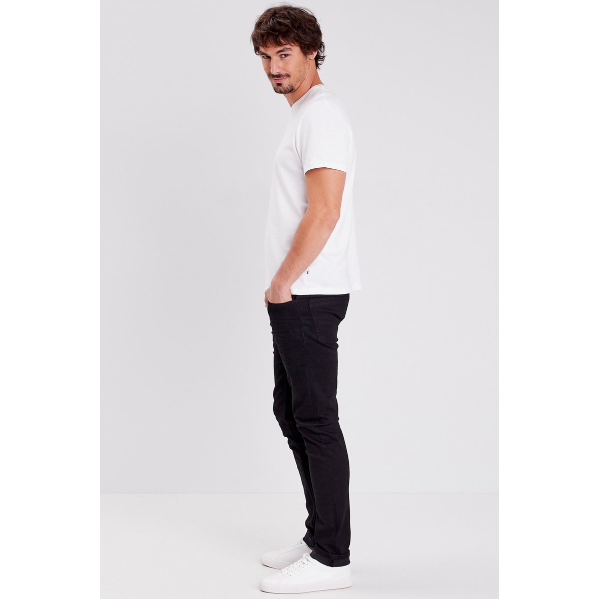 Jeans slim stretch longueur 34 denim noir, BONOBO