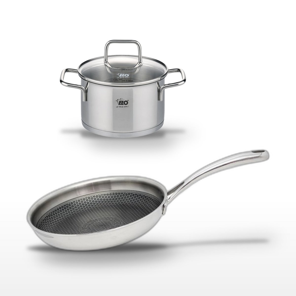 Batterie 1 poêle 24cm + 1 faitout 14cm RELIEF EVOLUTION inox, ELO