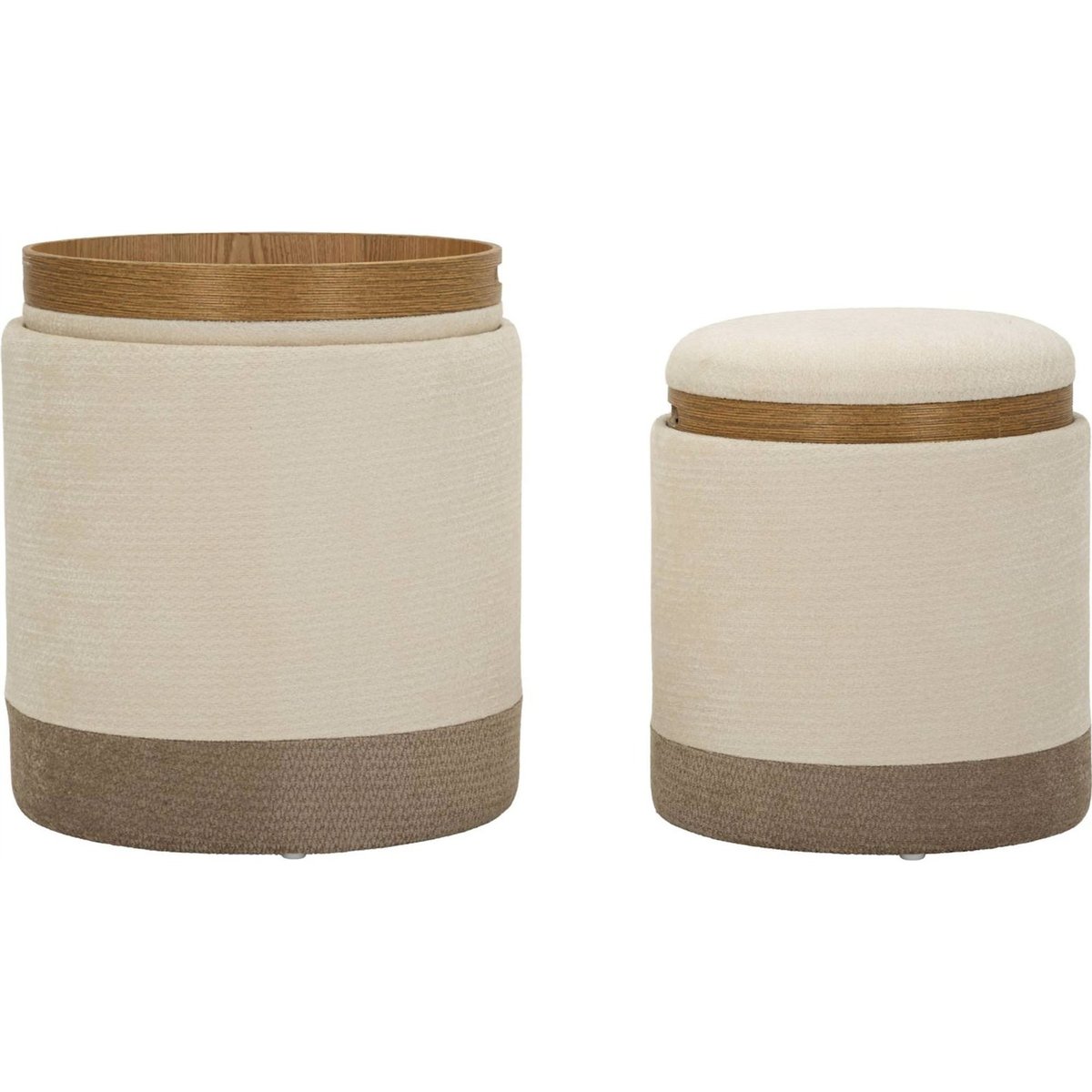 Duo de poufs coffre plateau amovible MODERN marron et crème, RECOLLECTION