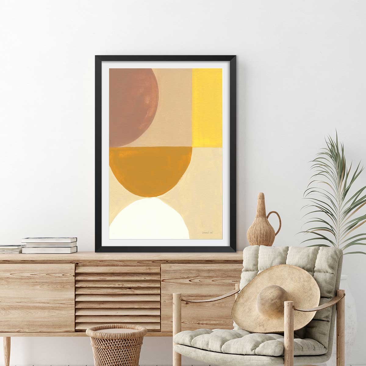 Affiche Soleil retro 50's affiche + cadre en bois - noir, HEXOA