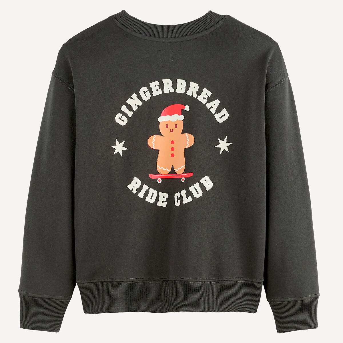 Sweat col rond, imprimé petit bonhomme en pain d'épices, en molleton gris anthracite, LA REDOUTE COLLECTIONS