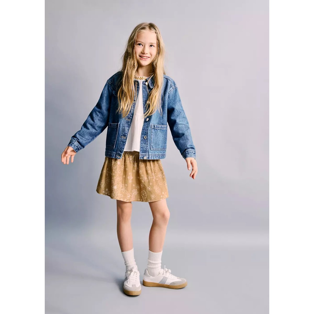 Jupe courte imprimée moutarde, MANGO KIDS