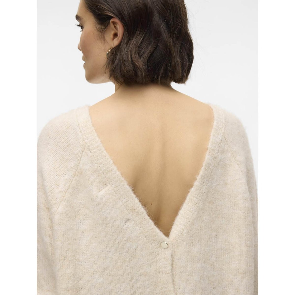 Pull col v dos, boutonné ecru, VERO MODA