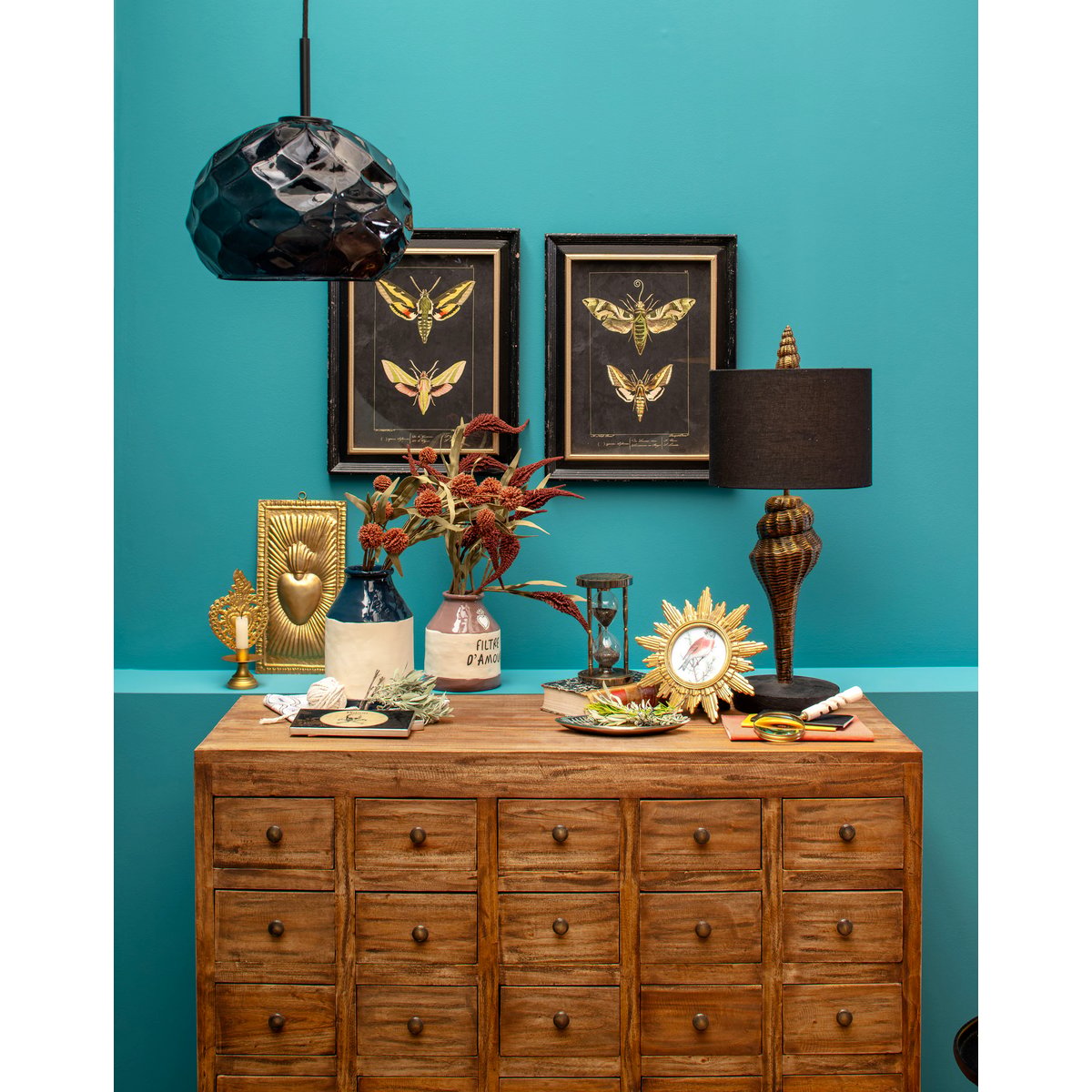 Commode avec 30 tiroirs en acajou MERCERIE bois clair, CHEHOMA