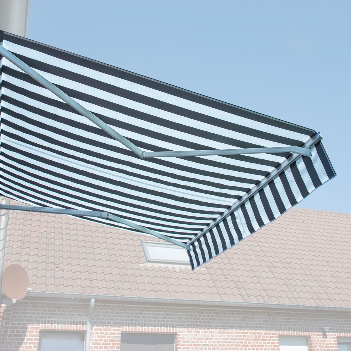 Store banne, semi-coffre, 3,95x3m, SAULE blanc, gris, blanc, HAPPY GARDEN