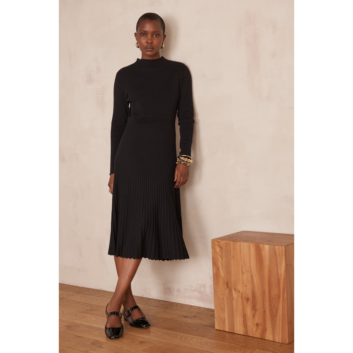 Robe MARTIKA en maille plissée noir, Maison 123