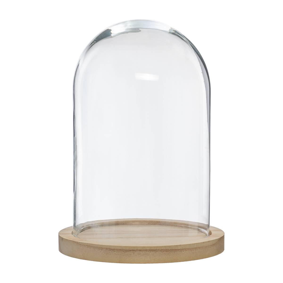 Cloche décorative en verre sur socle bois CLOCHE transparent, ATMOSPHERA