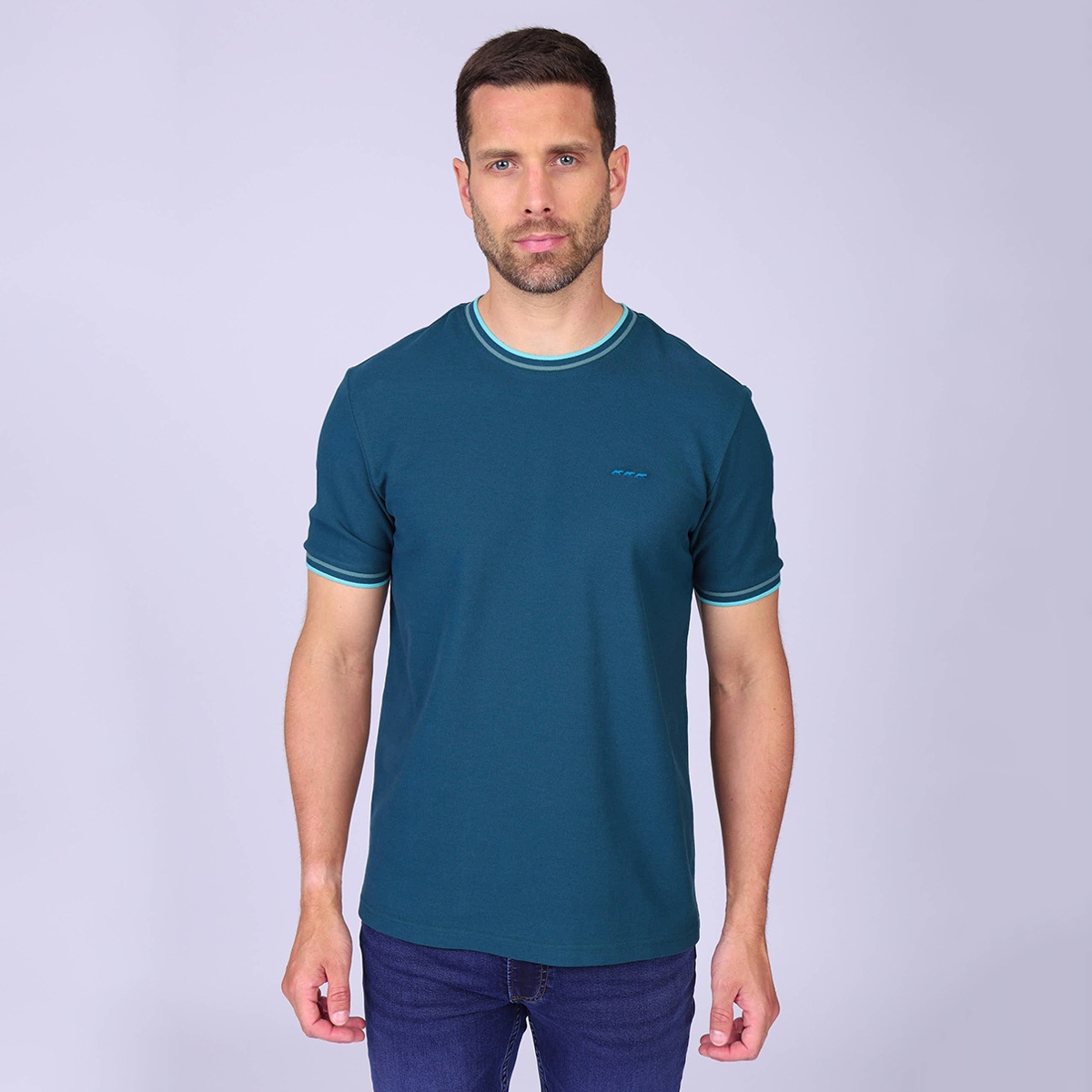 T-shirt maille piquée Henri bleu petrole, MISE AU GREEN