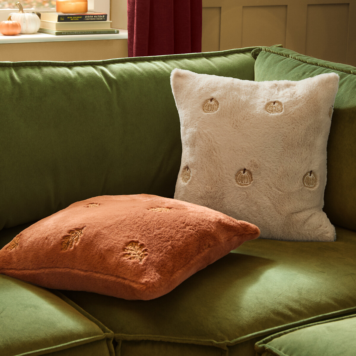 Autumn Pumpkins Embroidered Cushion natural, FURN.
