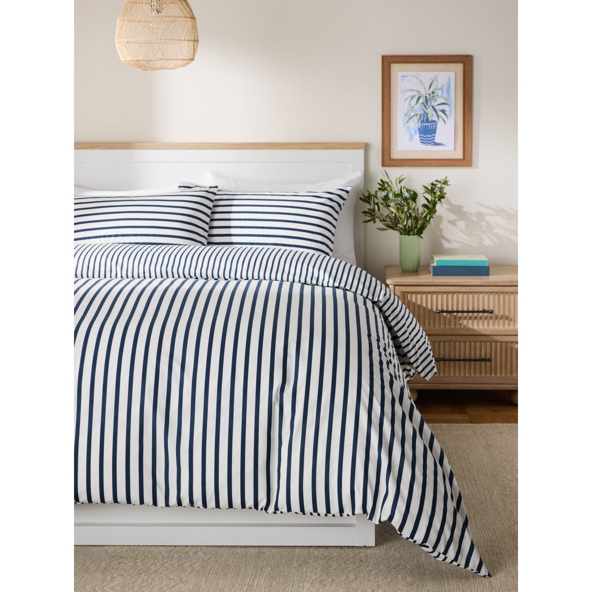 Housse de couette et taie réversibles rayure marine, NEXT
