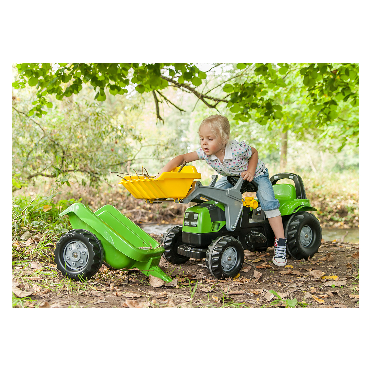 Tracteur a pedales + remorque rollyKid Deutz-Fahr 5115 G TB vert, ROLLY TOYS