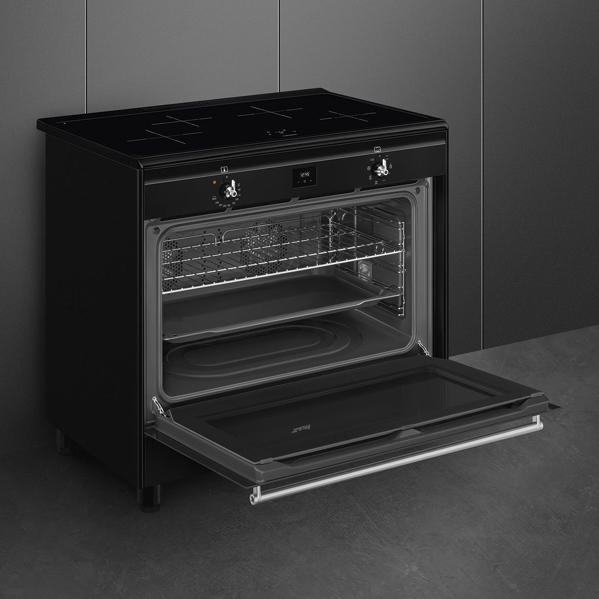 Piano de cuisson induction 4 feux 90 cm noir noir, SMEG