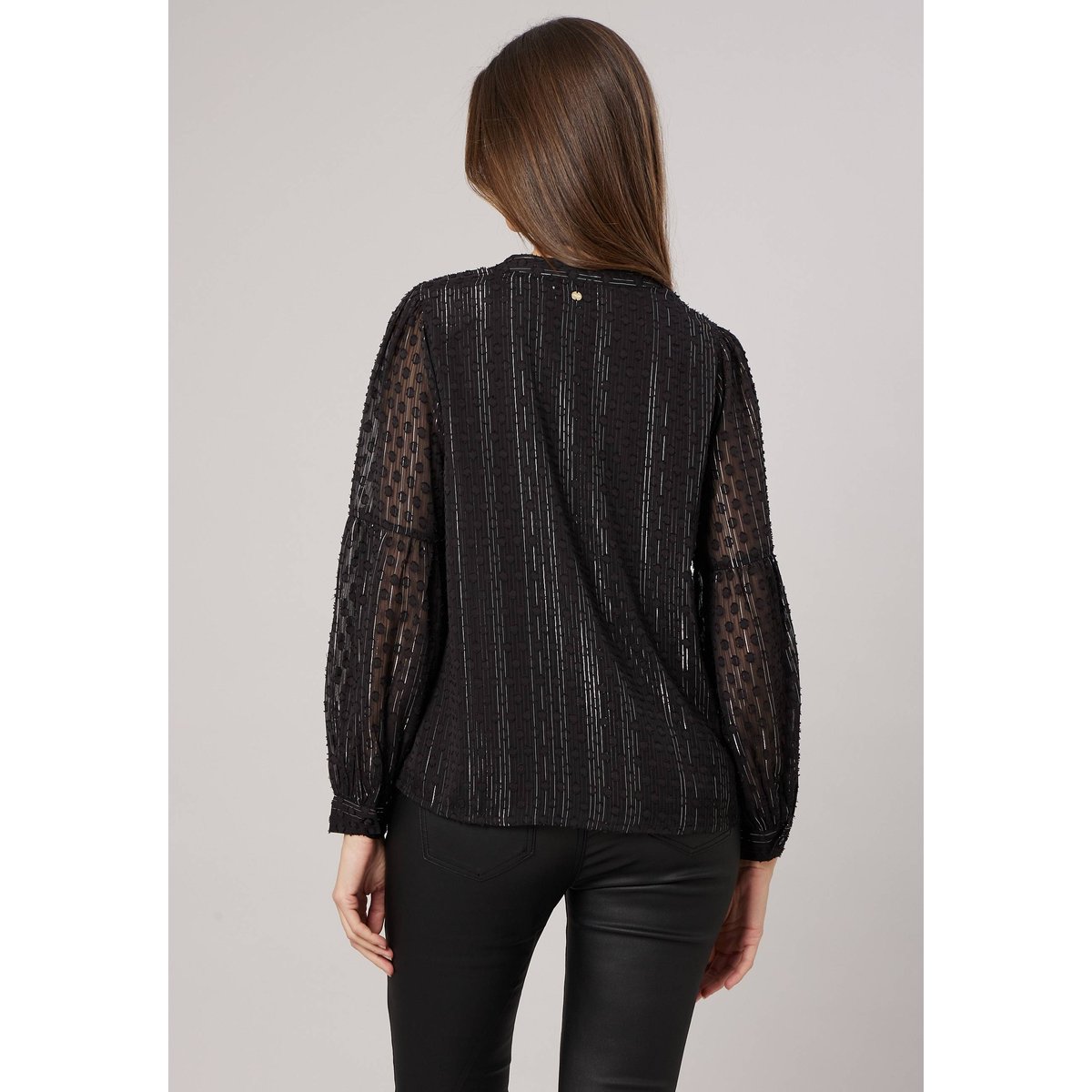 Blouse femme texturée à manches transparentes CONSTANZA noir, DEELUXE