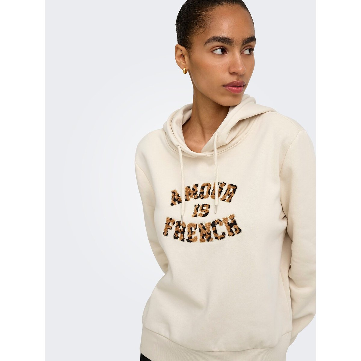 Love Print Hoodie ecru , ONLY