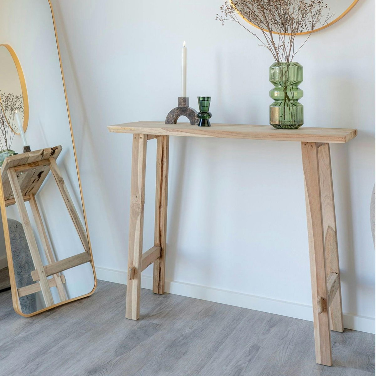 Console entrée rustique - bois clair, pieds tréteaux MENDOZA bois naturel, PIER IMPORT