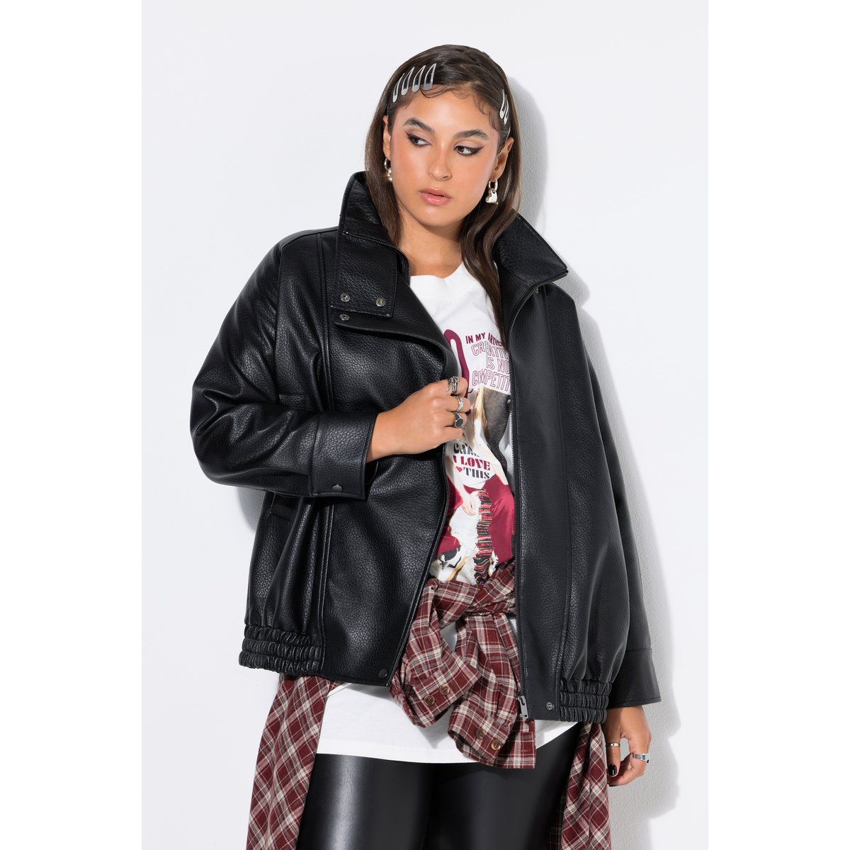Veste en simili-cuir, coupe blouson noir, STUDIO UNTOLD